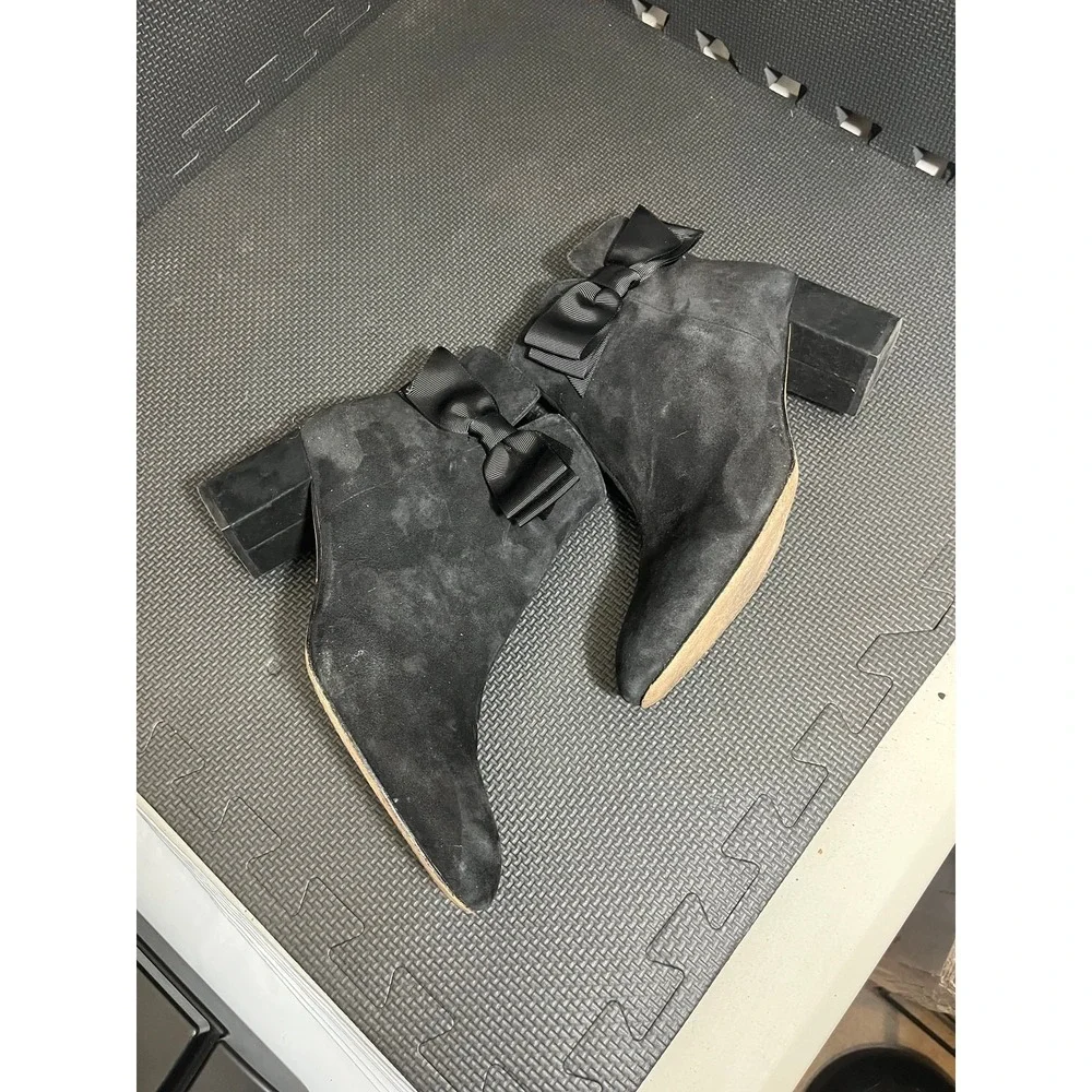 Kate Spade Ankle Boots Womens 9.5M Black Suede Bow Side Zip Block Heel